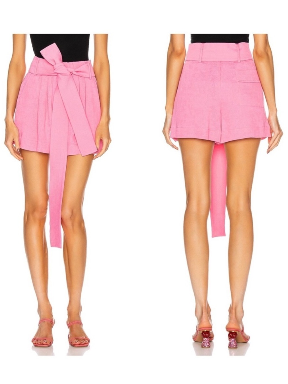 EUC STAUD Sage Rib Pleat Tie Shorts In Wild Orchid Pink Pockets Size 8